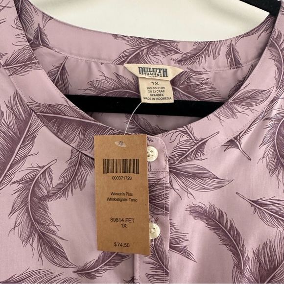 Duluth Trading Co. Purple Feather Wrinklefighter Tunic Plus Size 1X - Picture 2 of 4